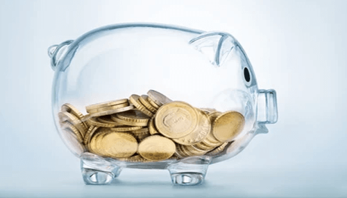 Improved transparency A clear piggy bank filled with coins, symbolizing savings and the role of retail banks in helping customers manage their money.