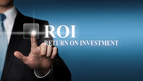Not factoring returns on investment (roi) A business professional tapping on a digital screen displaying roi - return on investment, emphasizing the role of automation in improving business efficiency and outcomes.