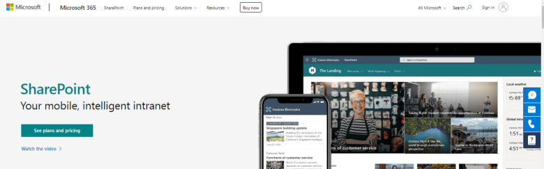 Sharepoint online Sharepoint website displaying the integration of document management software for teams, promoting collaboration and secure file sharing.