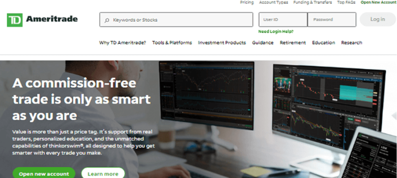 Td ameritrade Td ameritrade website with an emphasis on commission-free trades, providing tools and education for smarter investing.