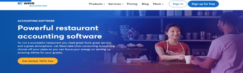 Wave Wave accounting restaurant accounting software homepage featuring free accounting tools for restaurant owners