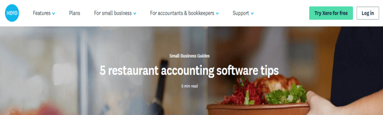 Xero A webpage banner highlighting tips and tools for restaurant accounting software, designed to help restaurant owners streamline bookkeeping and financial tracking.