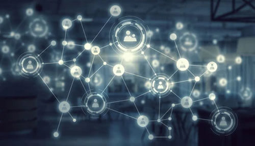 Make Networking Regular Abstract digital network of connected user icons and nodes representing communication, cloud platforms, and global connectivity that support an Online Business and remote operations.