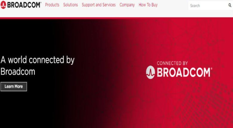 Broadcom's official website showcasing its global software and infrastructure solutions. Broadcom's website, emphasizing their solutions for a connected world powered by their technology