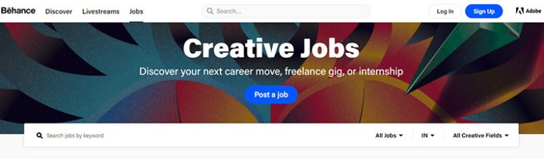 Behance creative jobs platform offering freelancing gigs, internships, and career opportunities for creative professionals. Behance freelance websites