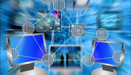 Visualization of interconnected computer screens representing the benefits of editorial links in seo and website connectivity. Editorial link benefits