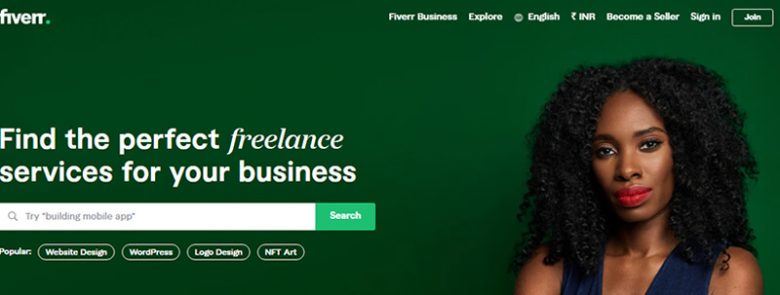 Fiverr freelancing platform showcasing a variety of freelance services for businesses, including web design, logo design, and more. Freelance websites