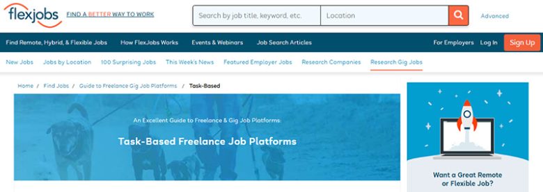 Flexjobs freelancing website offering task-based freelance job platforms for remote, hybrid, and flexible jobs. Flexjobs freelancing website