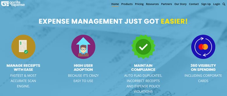 Gorilla expense management software featuring tools for managing receipts, compliance, and corporate spending with a user-friendly interface. Gorilla expense management software