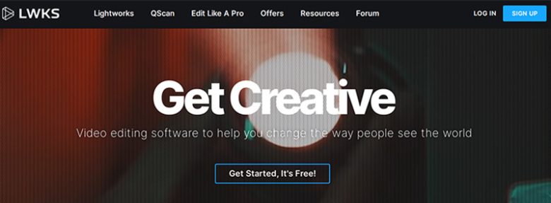 Lightworks video editing software interface, promoting the platform's creative editing capabilities for professional video content. Lwks lightworks homepage showcasing creative tools and features of professional video editing software.