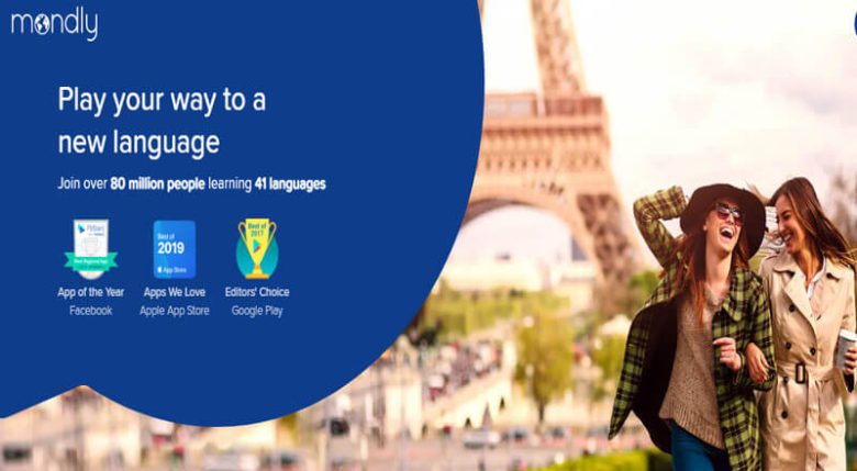 Mondly language learning apps offering courses in 41 languages, with a focus on real-life conversation and an award-winning platform Mondly language learning app