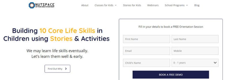 Nutspace platform offering children life skills education through stories and activities with a focus on 21st-century learning Nutspace startup
