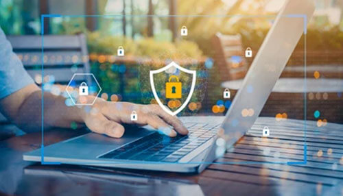 What about cybersecurity: m1 finance M1 finance cybersecurity concept showing a user working on a laptop with digital security icons and data protection symbols, highlighting secure online investing and financial safety.