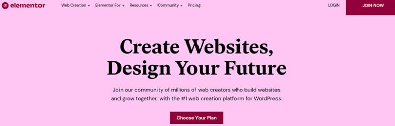 Elementor platform highlighting its web creation features for building wordpress websites. Elementor ecommerce platform