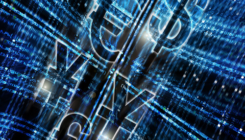 Digital currency - tycoonstory | tycoonstory media Abstract design of glowing letters and symbols, which represent digital yuan, technology, and data.