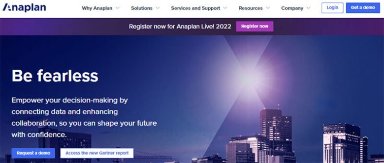 Anaplan homepage encouraging users to make data-driven decisions via its business planning and collaboration platform