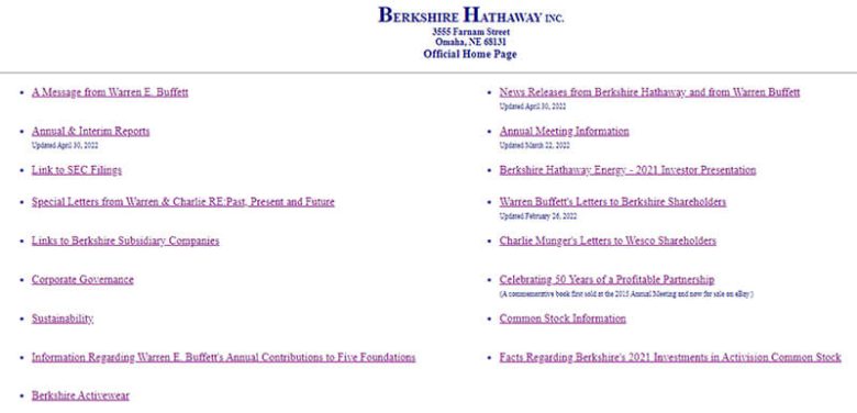 Berkshire hathaway - tycoonstory | tycoonstory media Berkshire hathaway homepage with links to warren buffett's letters, financial reports, and shareholder information