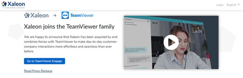 Xaleon homepage announcing its acquisition by TeamViewer in order to enhance customer interaction and support