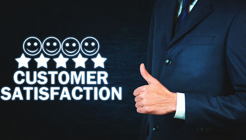 Increase customer satisfaction Business professional giving a thumbs-up next to a five-star customer satisfaction graphic for hvac business excellence.