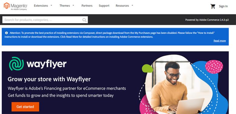 Magento ecommerce platform partnered with wayflyer to offer financing solutions for merchants to grow their online stores Magento content management systems