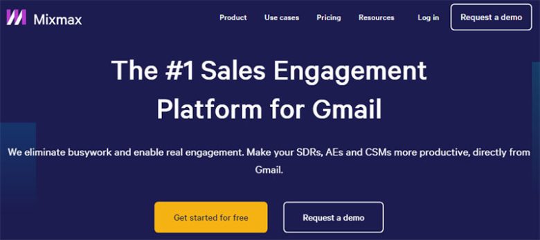Sales engagement platforms Mixmax homepage which claims to be the #1 sales engagement platform for gmail, adding tools to boost productivity for teams.