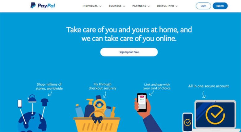 Paypal Paypal homepage where you can sign up for secure online payments for people and businesses all over the world