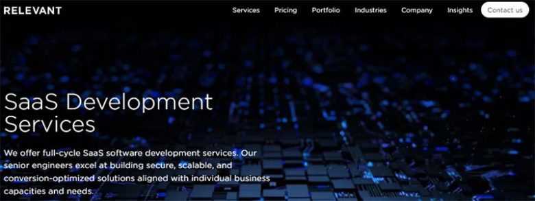 Relevant B2B SaaS companies homepage, indication of SaaS development services for creating secure, scalable, and optimized software solutions.