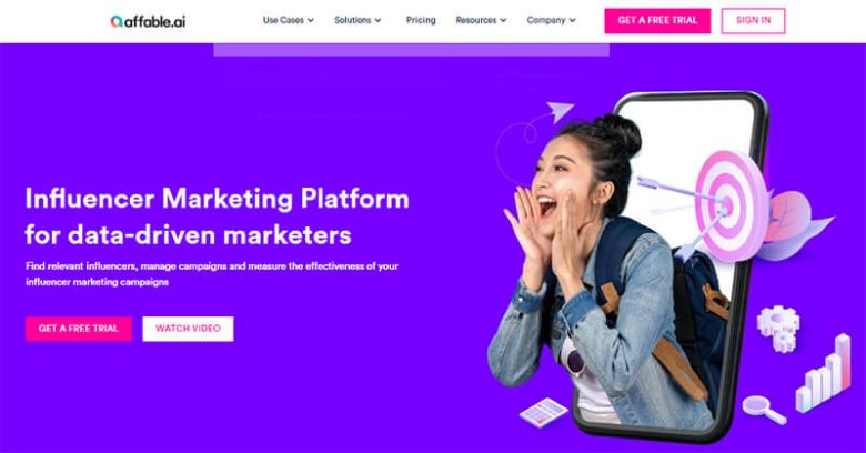 Affable - tycoonstory | tycoonstory media The affable. Ai homepage, demonstrating an influencer marketing platform for data-driven marketers. It has links to get a free trial or watch a video.