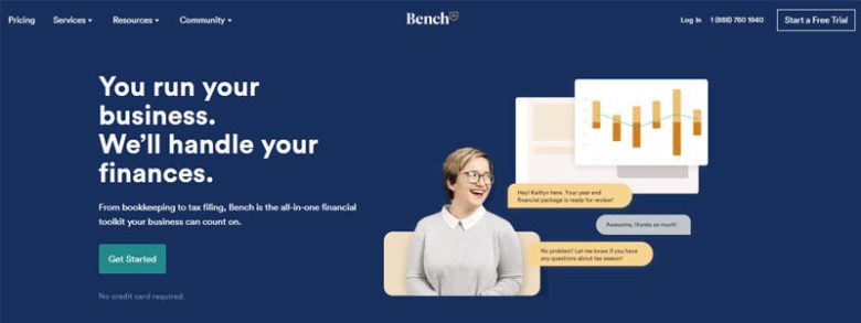 Bench Online bookkeeping platform managing business finances, monthly reports, and tax-ready financial statements.