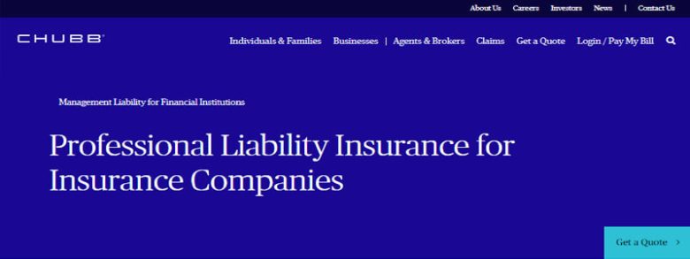 Chubb - tycoonstory | tycoonstory media Chubb website promoting professional liability insurance for insurance companies with a dark blue background.