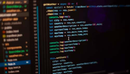 Coding phase Close-up of code displayed on a screen, showcasing a software developer working on a project using programming languages for software development.