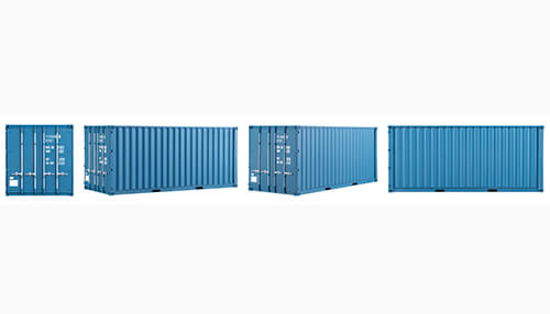 Containers purpose Multiple views of a blue shipping container, showing its different angles and sides