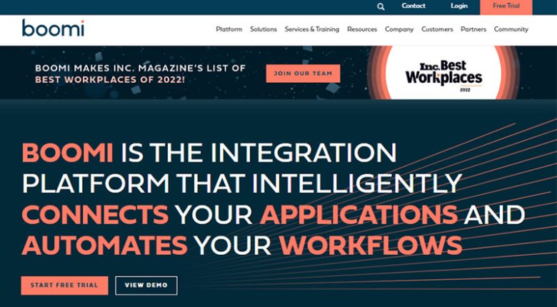 Dell boomi - tycoonstory | tycoonstory media Boomi home-page highlighting integration platform for connecting applications and automating workflows.