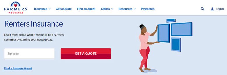 Farmers - tycoonstory | tycoonstory media Woman arranging picture frames on a wall, promoting farmers renters insurance with an easy quote process