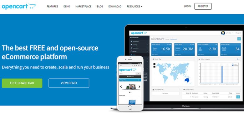 Opencart Opencart ecommerce website design showcasing its free, open-source platform for businesses to create, scale, and manage their online store with ease