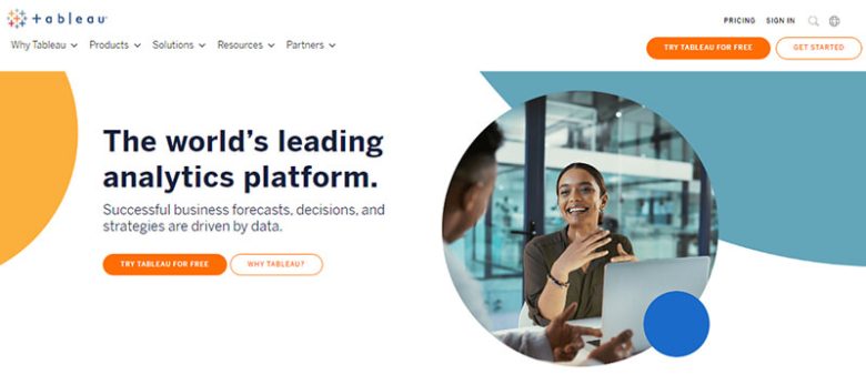 Tableau Tableau homepage promoting its leading analytics platform for data-driven business decisions.