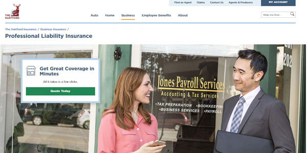 The hartford - tycoonstory | tycoonstory media Two professionals discussing outside an accounting firm, promoting professional liability insurance by the hartford.