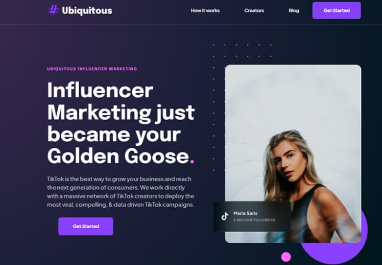Ubiquitous - tycoonstory | tycoonstory media Ubiquitous influencer marketing platform focused on tiktok; promote their services as a means to grow businesses with tiktok creators