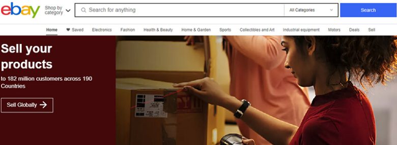 Ebay Ebay ecommerce website design showcasing their platform for businesses to sell globally to millions of customers across various product categories