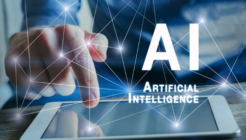 Fraud prevention plan The human interface of the tablet, covered with the ai artificial intelligence text highlights the role of ai in fraud prevention for the your business