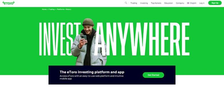 Etoro Etoro platform homepage promoting easy investing, a leading platform known for social trading features.