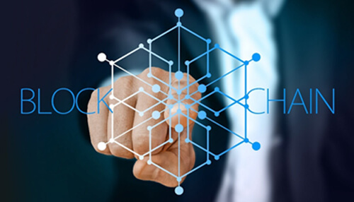 Blockchain innovations Online slots concept with blockchain technology interface, businessman touching digital network grid symbolizing secure crypto-based casino platforms.