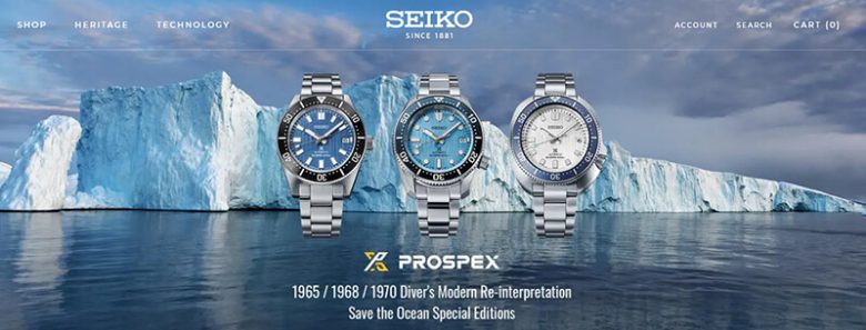 Seiko Seiko prospex diver watches collection displayed against an icy background emphasizing durability and water resistance.