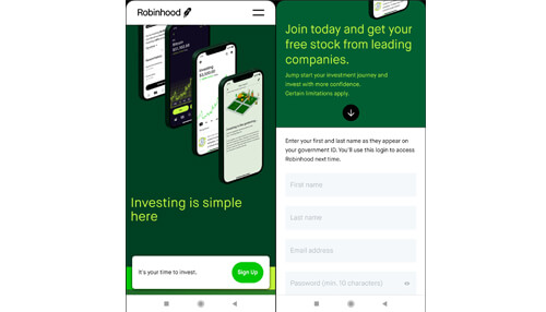 Signing up with robinhood Signing up with robinhood online brokerage services
