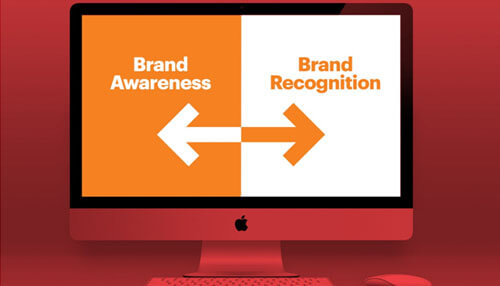 Improved brand recognition and awareness A computer screen showing a visual comparison between brand awareness and brand recognition, relevant to brand-building in digital marketing.