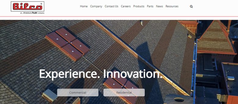 Bilcon ltd Bilco website highlighting innovative roofing solutions, an essential offering for building materials companies