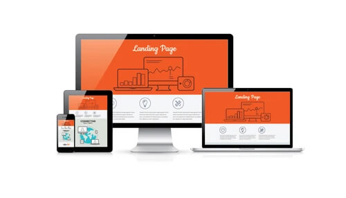 Marketing drivers A responsive landing page design displayed across a desktop, laptop, tablet, and smartphone, illustrating how optimized web layouts support key marketing drivers.