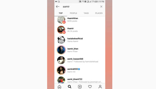 Instagram Instagram search results page displaying user profiles, usernames, and profile pictures