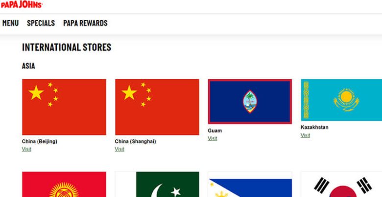Papa john's Pizza Papa john's international store locations across Asia, showcasing the global reach of fast food companies in expanding to new markets worldwide.