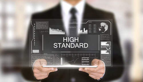 Set high standards A digital display showing high standard, symbolizing the expectations and standards set by a boss in the workplace to achieve success.